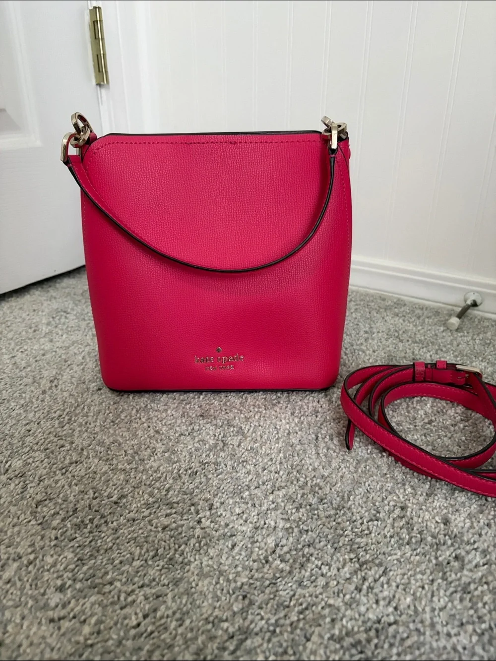 kate spade Hot Pink Pebbled Leather Crossbody Bag with Gold Hardware